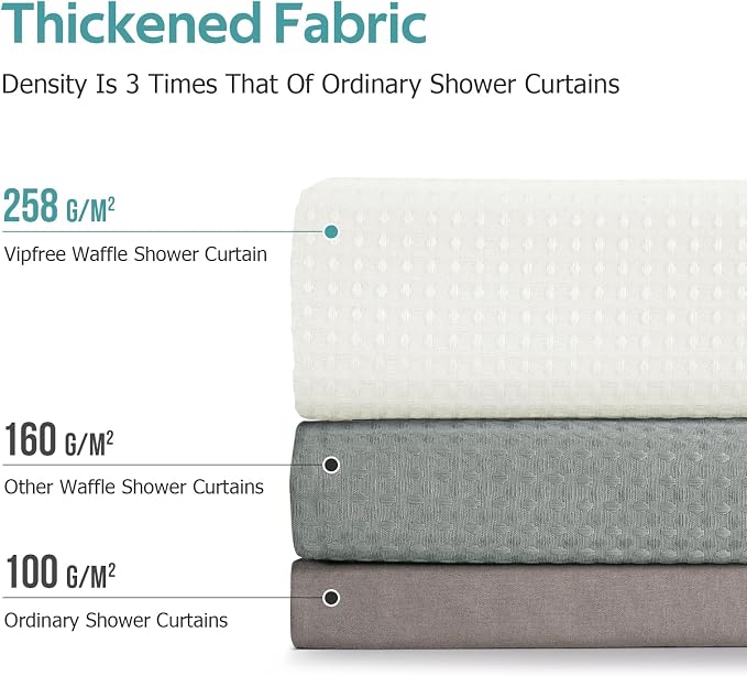 3 in 1 Shower Curtain Set, Waffle Shower Curtain and Liner Set with 12 Double Sided Shower Curtain Hooks, 258GSM Luxury Weighted Cloth Shower Curtains for Bathroom, 72 W x 72 H, Cream