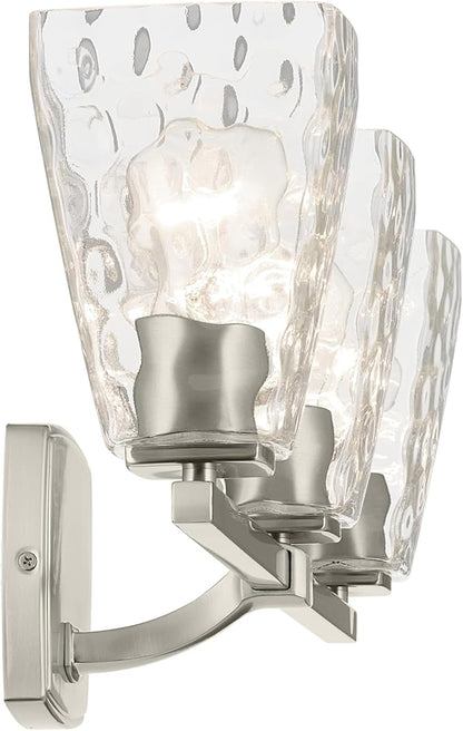 Kichler Marant 21.25" 3-Light Vanity Light with Clear Water Glass in Brushed Nickel, for Bathroom, Powder Room, Over a Mirror, (21.25" W x 9.5" H), 55216NIWTR