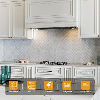 3 Inch Arabesque Carrara White Marble Mosaic Tile for Wall Floor, 5 Sheets | Water & Heat Resistant Polished Marble Backsplash Tiles for Kitchen Bathroom Fireplace Surround Durable Unique Veins 3.9SQFT