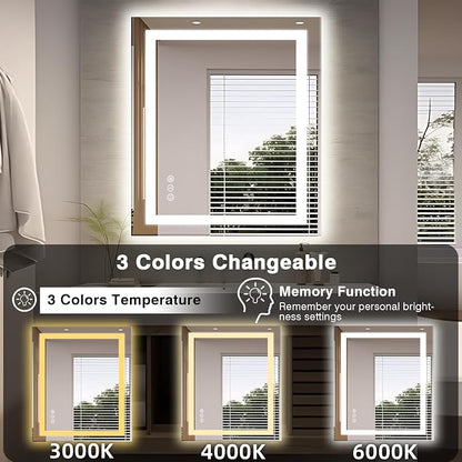 EchosLife 32"x36" LED Bathroom Mirror | Backlit + Front Lit, Anti-Fog, Stepless Dimmable, 3 Colors, Memory, Tempered Glass, UL Listed, Horizontal/Vertical