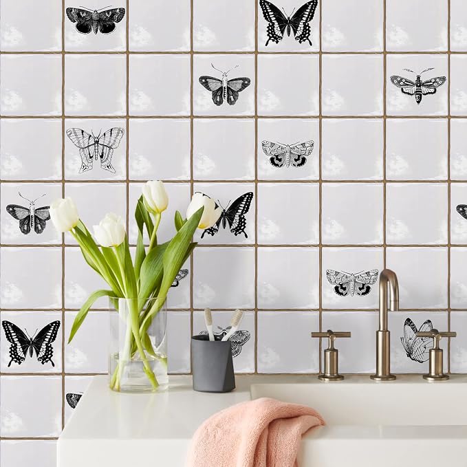 Alwayspon Vinyl Sticker Peel and Stick, Self-Adhesive Wall Tile Transfers Backsplash Sticker Decal for Kitchen Bathroom, 6x6inch/15x15cm 30Pcs, Butterfly T036