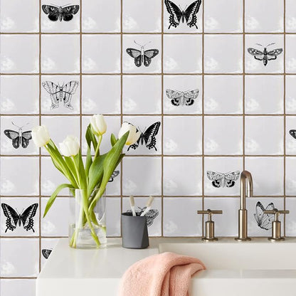 Alwayspon Vinyl Sticker Peel and Stick, Self-Adhesive Wall Tile Transfers Backsplash Sticker Decal for Kitchen Bathroom, 6x6inch/15x15cm 30Pcs, Butterfly T036