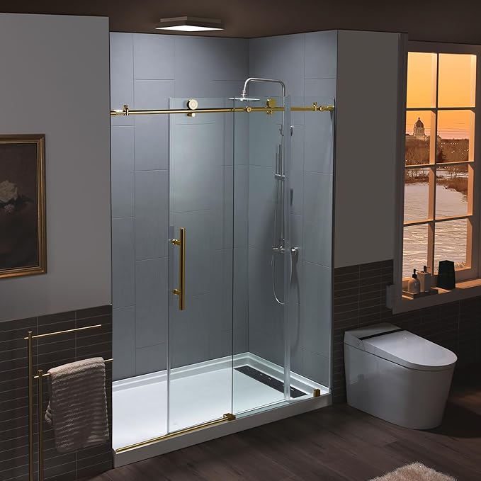 Woodbridge Frameless Shower Doors 44-48" Width x 76" Height with 3/8"(10mm) Clear Tempered Glass in Brushed Gold Finish,MSDC4876-BG