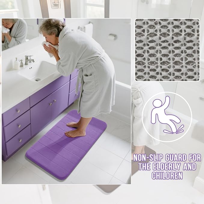 Yimobra Memory Foam Bath Mat, Super Soft Absorbent Bathroom Rug Non Slip 31.5x20 Inch, Quick Dry, Machine Washable Floor Carpet for Tub Shower, Home Decor Accessories, Lavender