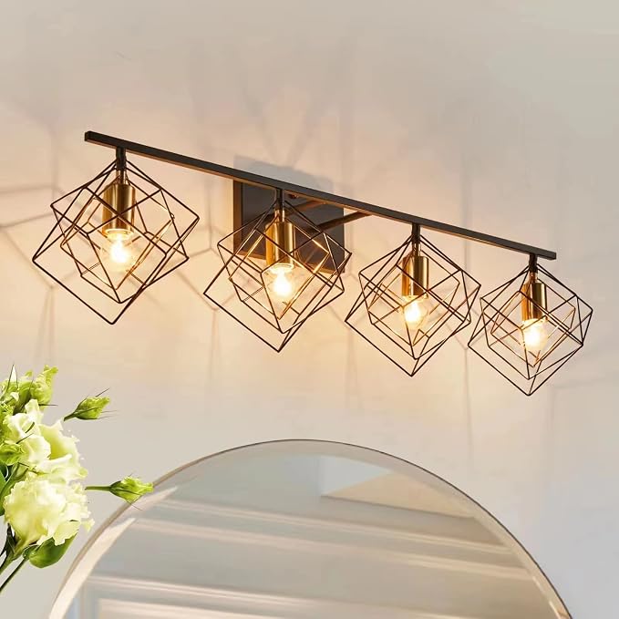 4 Light Vanity Light for Bathroom,Bathroom Light Fixtures Over Mirror with Rotatable 4 Cube Shades, Modern Wall Mounted Lights Matte Black,Industrial Black Vanity Light for Hallway Living Room