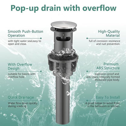 Bathroom Sink Faucet with Pull Out Sprayer, Single Handle Modern Bathroom Basin Faucet with Pop-up Sink Drain Stopper & Deck Plate 1 or 4-inch Centerset 3 Hole, Brushed Nickel