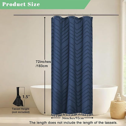 Small Boho Stall Shower Curtain, Dusty Blue Fabric Cloth Stall Shower Curtain 36 x 72 Half Size with Tassel Tufted Chevron Striped Textured Modern Farmhouse for Bathroom, Machine Washable