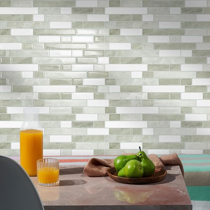 STICKGOO Thicker Peel and Stick Backsplash Tile for Kitchen and Bathroom | 10 Sheets of 12”×12” - 3D Vinyl Self Adhesive Wall Tiles Stick on Backsplash for Kitchen & Bathroom(Light Gray-Beige)
