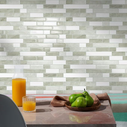 STICKGOO Thicker Peel and Stick Backsplash Tile for Kitchen and Bathroom | 10 Sheets of 12”×12” - 3D Vinyl Self Adhesive Wall Tiles Stick on Backsplash for Kitchen & Bathroom(Light Gray-Beige)