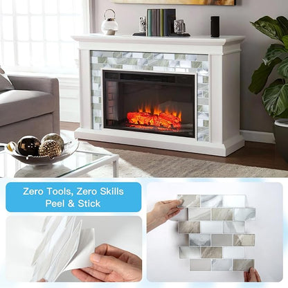 Art3d 10-Pack Subway Peel and Stick Backsplash, Beige & White, 12 x 12 Inch | Thickened Design, No Warping, Durable, Self-Adhesive, Sturdy, for Kitchen, Bedroom, Ideal for New Home Buyers, Future Movers