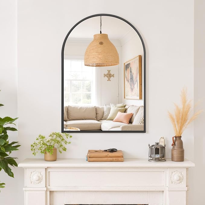 Arched Wall Mirror 30x20 Inch Black Bathroom Vanity Mirror with Metal Frame | Modern Arch Mirror for Bedroom, Living Room, Entryway, Wall Mounted Decorative Mirror
