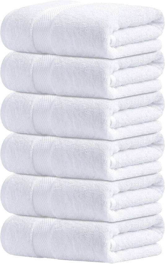 Infinitee Xclusives White Hand Towels for Bathroom - Set of 6 (16x28 inches) 600 GSM, 100% Cotton Ultra Soft, Quick Drying, Hotel Quality Hand Towel Set (Brilliant White, Hand Towels)