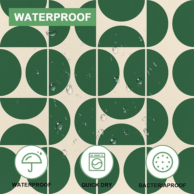 Green Mid Century Modern Shower Curtain, Boho Abstract Geometric Retro Art Bath Curtains for Bathroom, Colorful Unique Pattern Waterproof Polyester Fabric Bathroom Set 12 Hooks 36X72IN