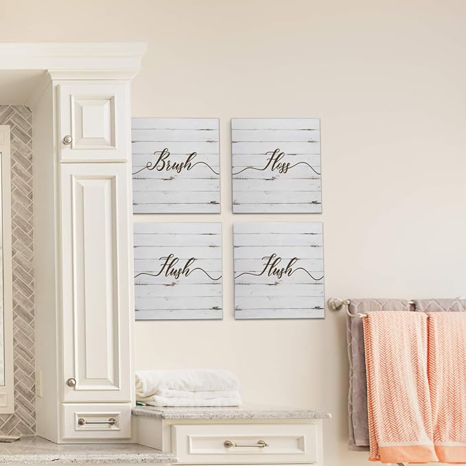 Renditions Gallery Rustic Bathroom Sign Set of 4 Gallery Wrapped Canvas Wall Art, 12x12, Rusti Set