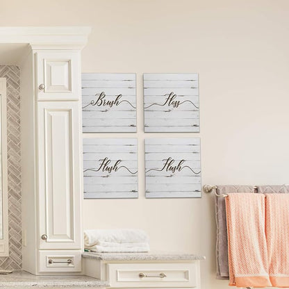 Renditions Gallery Rustic Bathroom Sign Set of 4 Gallery Wrapped Canvas Wall Art, 12x12, Rusti Set