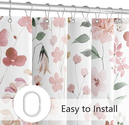 Extra Long Shower Curtain 72 x 84 Inch, Tall Coral Floral Shower Curtain for Bathroom, Watercolor Flower Butterfly Fabric Shower Curtain Set with Hooks, Coral Pink, Peach