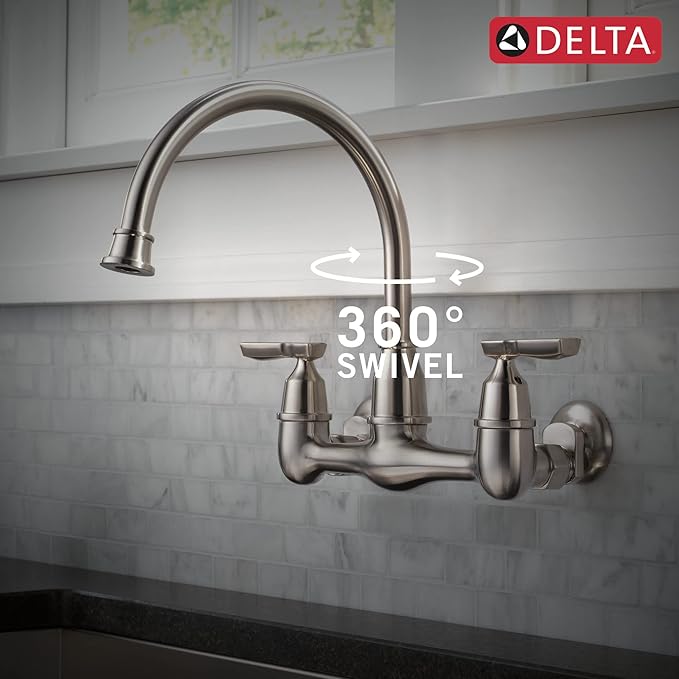 Delta Corin Wall Mount Kitchen Faucet, Brushed Nickel Stainless Steel, Single Handle, Model 22722LF-SS