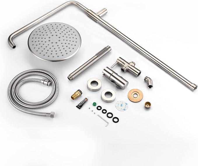 SUMERAIN Brushed Nickel Retrofit Shower System | 9 Inch Rain Shower Head, Brass, Easy DIY Installation for Remodel, Adjustable Slide Bar