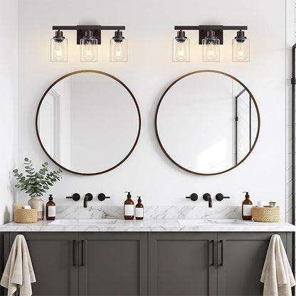 3 Light Bathroom Vanity Light,Oil Rubbed Bronze Vanity Lights 17" | Bronze Bathroom Light Fixtures over Mirror,with Clear Glass,Modern Wall Sconces for Bathroom,E26 Base