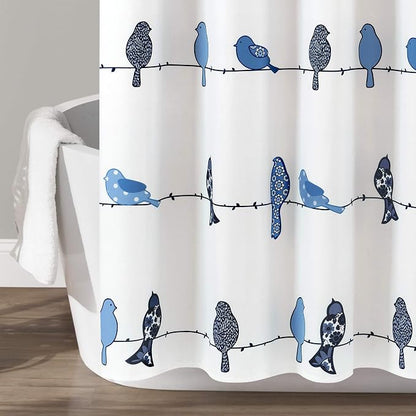 Lush Decor Rowley Birds Shower Curtain, 72” W x 72” L, Navy - Colorful Floral Bird Pattern - Whimsical & Playful Bird Shower Curtain - Farmhouse, Coastal, & Boho Bathroom Decor (Pack of 6)