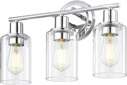 3-Light Chrome Bathroom Light Fixtures Over Mirror,Chrome Vanity Lights for Cabinet, 3 Bulb Bathroom Wall Sconce Light Fixture for Sink