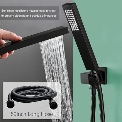 Shower Faucet Set Matte Black Dual Shower Head System | Ceiling Mounted, 12+8 inch Shower Head and Handle Set, Temperature Visualization