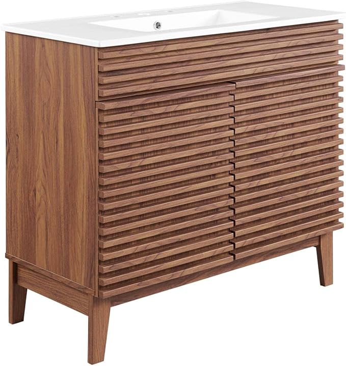 Modway Render 36" Bathroom Vanity in Walnut White