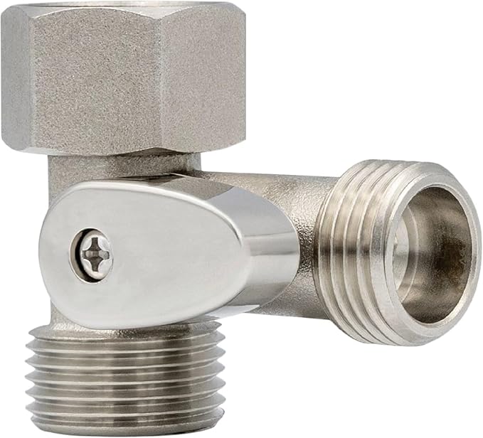 LUXE Bidet 7/8" x 7/8" x 1/2" Shut-Off Valve T-Adapter for Bidets, Only Compatible with NEO Series Bidet Attachments (Teardrop Lever, Nickel Finish)
