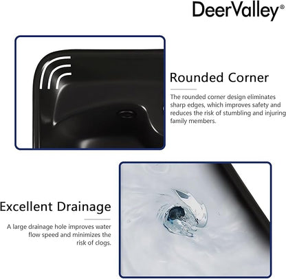 DeerValley Horizon Black Pedestal Sink 11x13 Inch, Modern Ceramic Bathroom Vanity with Overflow for Small Spaces