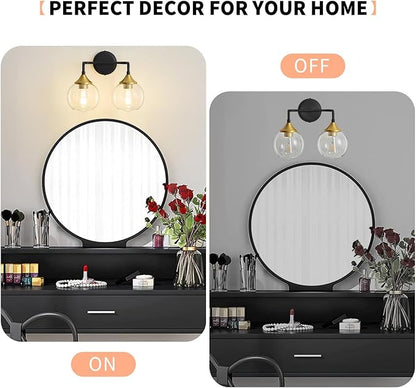 Black and Gold Bathroom Vanity Light with Clear Glass Shade, E26 Base, 2-Light Bathroom Light Fixtures Over Mirror, 14 Inch Vanity Lights for Bathroom (Exclude E26 Bulb)