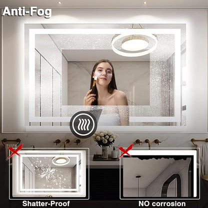 EchosLife 55"x40" Bathroom Mirror with LED Lights | Backlit + Front Lit, Anti-Fog, Stepless Dimmable, 3 Colors, Memory, Tempered Glass, UL Listed, Horizontal/Vertical