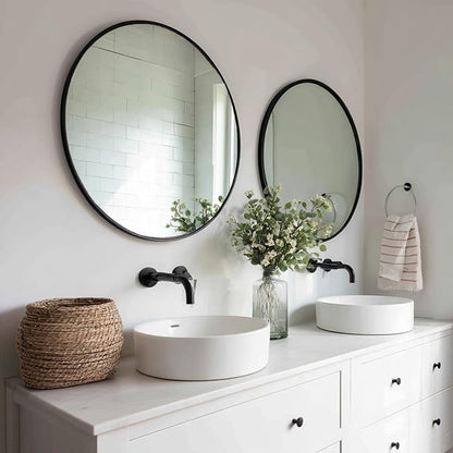 Black Circle Mirror 28 inch, 2 Pack Round Mirror, Matte Metal Frame | High Definition Mirror, Rust-resistant, Easy Installation, Circular Mirrors for Living room Bedroom, Entrance, Restroom