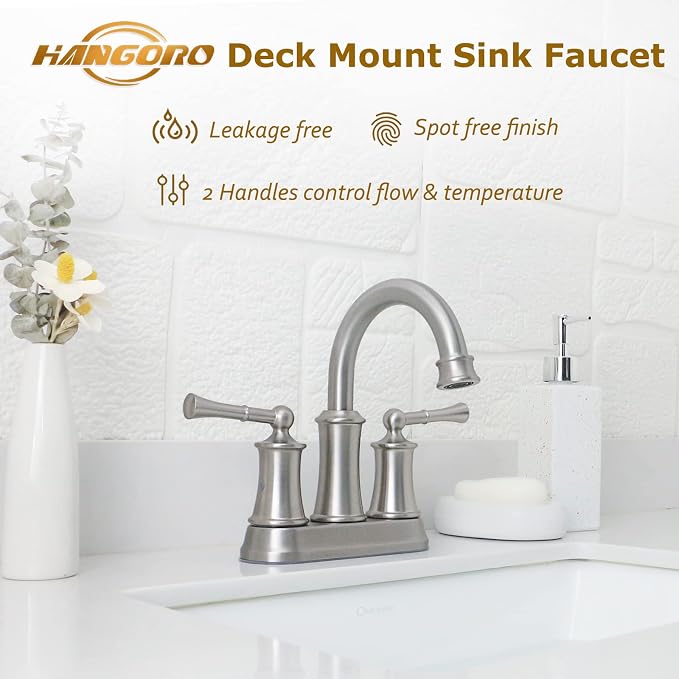 4 Inch Centerset Bathroom Faucet Brushed Nickel,2 Handle Bathroom Faucet 3 Hole, Antique Brass Bathroom Faucet with Pop Up Drain Supply Hose for Vanity Lavatory RV Farmhouse(L2303-BN)