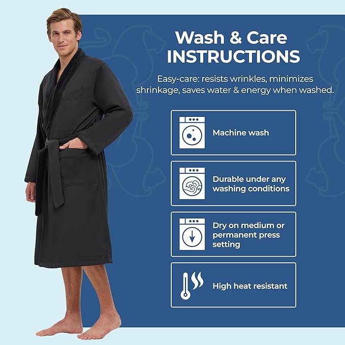 MONARCH Unisex Plush Lined Microfiber Bath Robe - Soft Shell with Polyester Lining, Resort-Grade Hotel & Spa Robe with Pocket