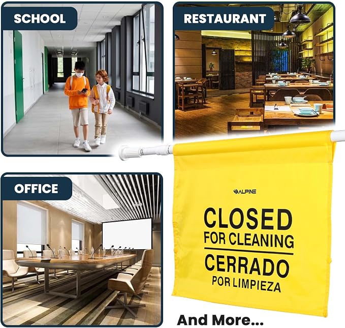 Alpine Restroom Closed for Cleaning Sign - Caution Door Barricade Signs, English & Spanish Yellow Safety Hanging Sign for Commercial Bathrooms Maintenance