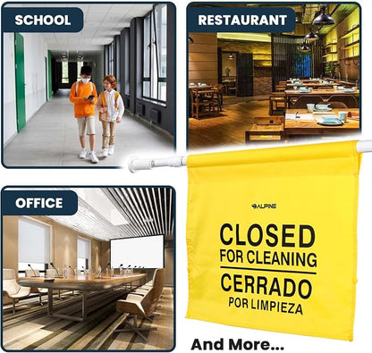 Alpine Restroom Closed for Cleaning Sign - Caution Door Barricade Signs, English & Spanish Yellow Safety Hanging Sign for Commercial Bathrooms Maintenance