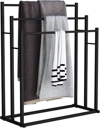 Honiter Towel Racks for Bathroom, 3 Tier Free Standing Towel Rack, Blanket Drying and Display Rack for Oversized Bath Towels Bathroom Accessories, Next to Tub or Shower