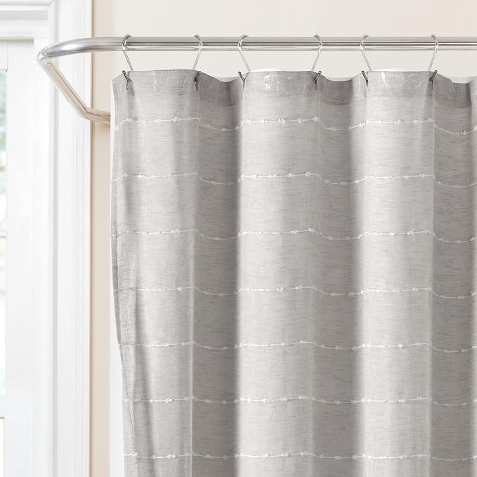 Lush Decor Farmhouse Textured Sheer Shower Curtain with Peva Liner 2 Piece Set 72" W x 72" L Gray - Gray Shower Curtain Set - Striped Bathroom Curtains