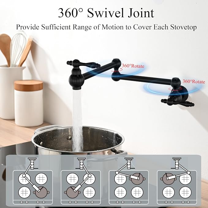 Faucets with Wall Mount Double Joint Swing Arms - Leak Free Design with High-Flow Aerators - Retractable & Folding for Space Saving