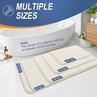 OLANLY Memory Foam Small Bathroom Rugs 24x16, Absorbent Bath Mat, Ivory | Soft Quick Dry Bath Rugs, Non-Slip Carpet, Machine Washable Mat for Bathroom Floor, Tub and Shower, Home Decor Accessories