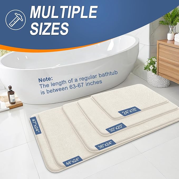 OLANLY Memory Foam Bathroom Runner Rugs 47x20, Absorbent Long Mat, Ivory | Soft Quick Dry Bath Rugs, Non-Slip Carpet, Machine Washable Mat for Bathroom Floor, Tub and Shower, Home Decor Accessories