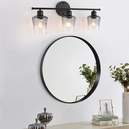 3-Light Bathroom Light Fixtures Black Vanity Light with Grey Glass Shade | Modxian Modern E26 Bathroom Wall light for Over Mirror, Kitchen, Hallway, Cabinet, Porch, Bedroom