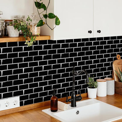 10 Sheets Thicker Peel and Stick Backsplash, Peel and Stick Tiles, Marble Look Wall Tiles Backsplash for Kitchen and Bathroom, Livingroom, 12"x9.8", Black
