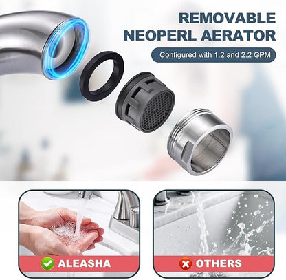 Brushed Nickel Centerset Bathroom Faucet: ALEASHA 4 Inch Centerset Bathroom Faucet, 2-Handle Vanity Sink Faucet with Pop Up Drain Stopper, RV Lavatory Faucets for Washroom Sink
