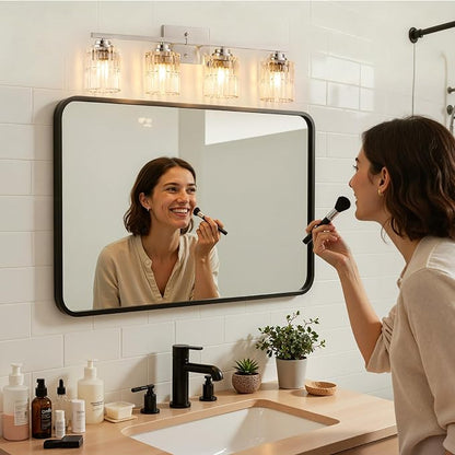 TALOYA Nickel 4Light Bathroom Vanity Light with Fluted Cylinder Glass Shade | Modern Vanity Lighting Fixtures, Bathroom Lights Over Mirror, Wall Mount Mirror Light Fixtures for Bathroom Hallway Bedroom