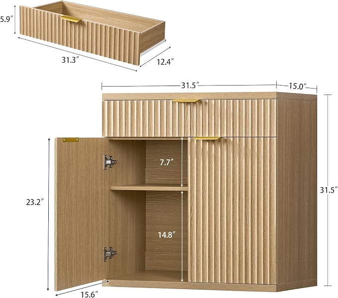 Fluted Buffet Cabinet with Storage, 63" Sideboard Cabinet, Coffee Bar Cabinet with 2 Doors and Adjustable Shelf for Living Room, Kitchen, Entryway, Natural