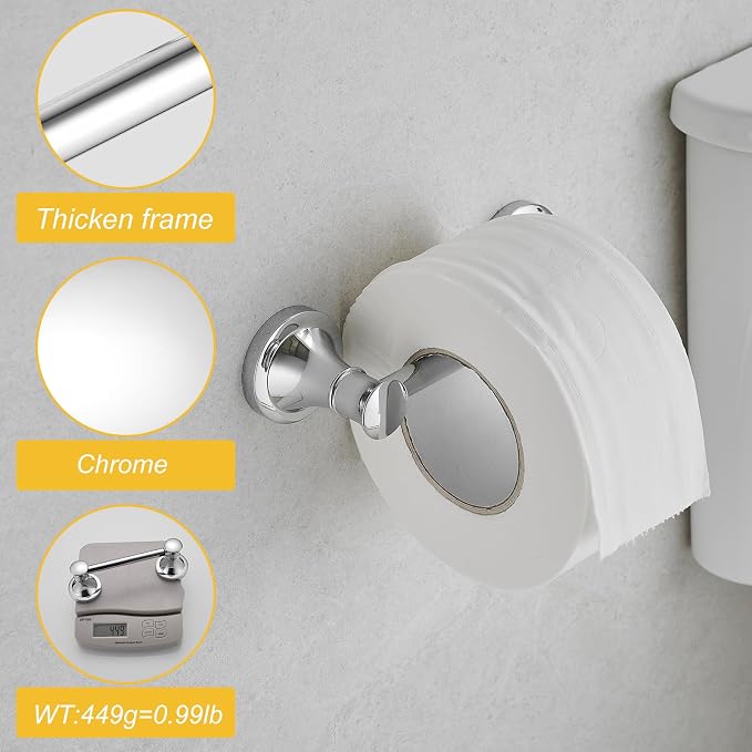 Bathroom Toilet Paper Holder Wall Mount Tissue Holder Polished Chrome | Rustproof Toilet Tissue Roll Holder, Flexible Double Post Pivoting Handle, Bathroom Accessories SUS304 Stainless Steel