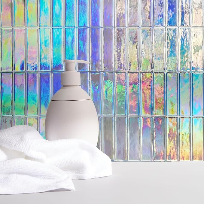 Peel and Stick Backsplash 3D Wall Tiles,Self-Adhesive,Oil Proof,Waterproof, Removable Wall Panels for Kitchen & Bathroom,Modern Design, Easy Install (10.7ft，12x9 inch,14 Pack) (Iridescent)