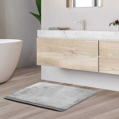 Clara Clark Bathroom Rugs, Velvet Memory Foam Bath Mat, Non-Slip, Machine Washable Bath Rugs - Dries Quickly, Ultra Soft Plush Bath Mats for Bathroom, 17 x 24, Silver