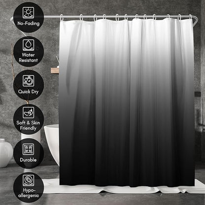 Americanflat 71x74 Black Ombre Shower Curtain - Water-Resistant Long Shower Curtain with Durable Metal Grommets and 12 Hooks - 100% Polyester